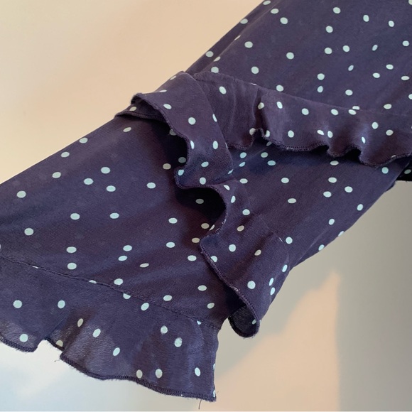 Anthropologie Maeve Navy Ruffle Sleeve Blouse Silk - Picture 7 of 7